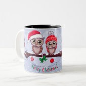 Tasse 2 Couleurs Chouette douce à Noël (Devant gauche)