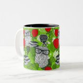 Tasse 2 Couleurs Chouette en roses rouges (Devant gauche)