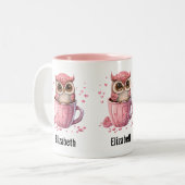 Tasse 2 Couleurs Chouette rose mignonne en coupe (Devant gauche)