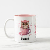 Tasse 2 Couleurs Chouette rose mignonne en coupe (Gauche)