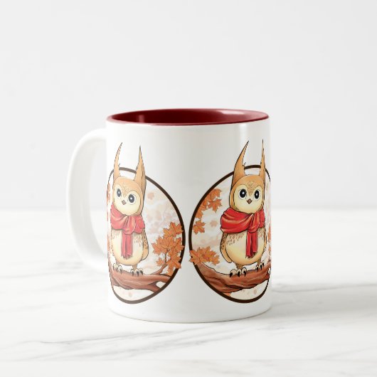 Tasse 2 Couleurs Chouette sur branche en hiver (Devant gauche)