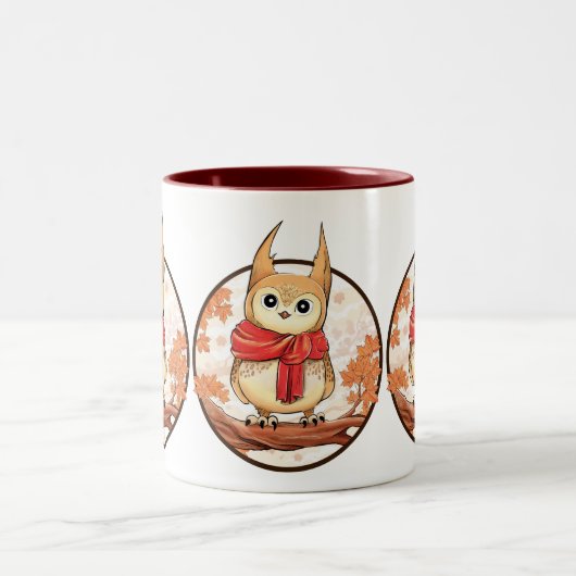 Tasse 2 Couleurs Chouette sur branche en hiver (Centre)