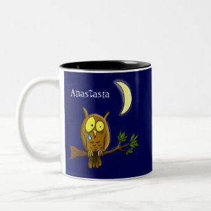 Tasse 2 Couleurs Chouette triste avec larmes et lune manquant ton d