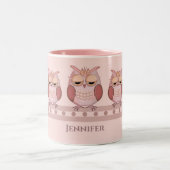 Tasse 2 Couleurs Chouettes roses et nom personnalisé (Centre)