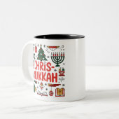 Tasse 2 Couleurs Chrismukkah Hanoukka Noël Juif Religieux (Devant gauche)