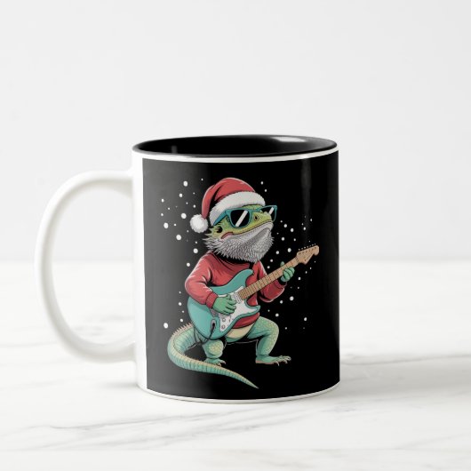 Tasse 2 Couleurs Christmas Bearded Dragon Playing Guitar Musician  (Gauche)