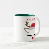 TASSE 2 COULEURS CHRISTMAS FILLE REINDEER VISAGE PERSONNALISER  (Devant droit)
