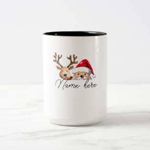 Tasse 2 Couleurs Christmas Peeking Nom personnalisé