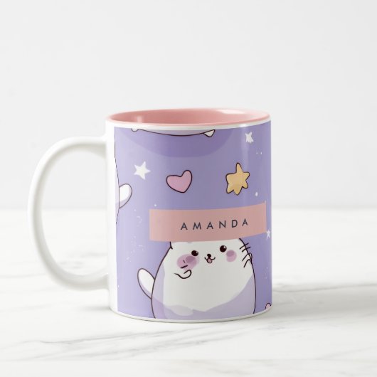 Tasse 2 Couleurs Chubby Personnalisé Chat & Pastel Star Motif (Gauche)