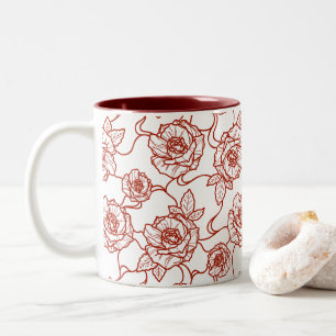 Tasse 2 Couleurs Chuchotements de Rose, Motif Floral à Lignes Éléga