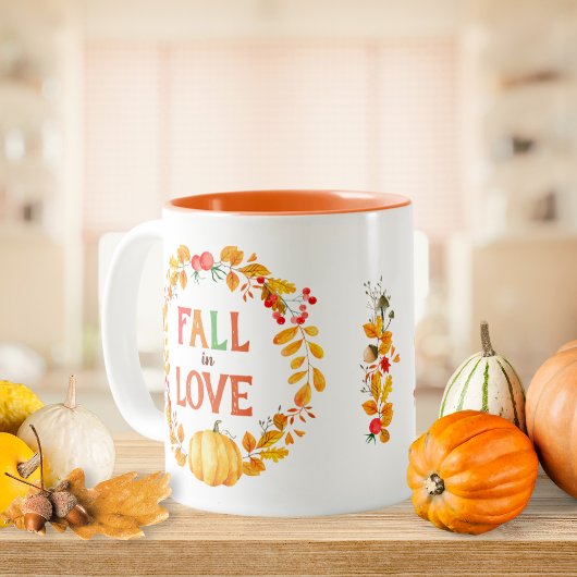 Tasse 2 Couleurs Chute en amour Wreath Automne Feuilles Citrouille