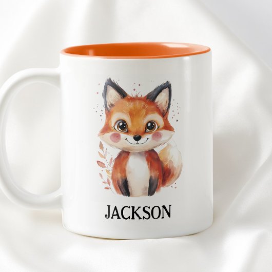 Tasse 2 Couleurs Chute Fox Aquarelle Animal Simple mignonne Nom des