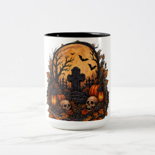 Tasse 2 Couleurs Cimetière gothique hanté au clair de lune Hallowee