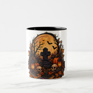 Tasse 2 Couleurs Cimetière gothique hanté au clair de lune Hallowee