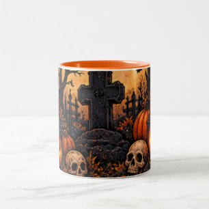 Tasse 2 Couleurs Cimetière gothique hanté au clair de lune Hallowee