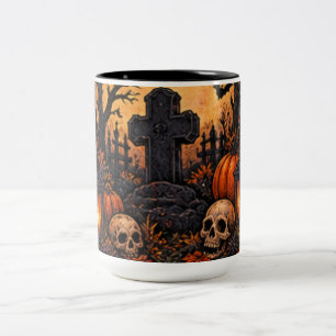 Tasse 2 Couleurs Cimetière gothique hanté au clair de lune Hallowee