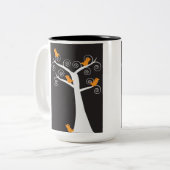 Tasse 2 Couleurs Cinq oiseaux orange dans une boue d'arbre (Devant gauche)