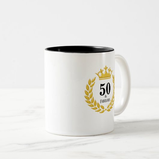Tasse 2 Couleurs Cinquante et fabuleux avec Laurel Wreath & Crown (Devant droit)