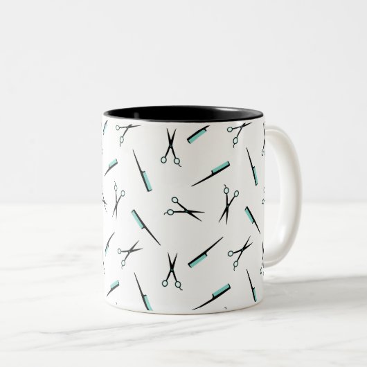 Tasse 2 Couleurs Ciseaux & Combs - Turquoise Black - Ajouter un nom (Devant droit)