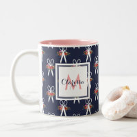Ciseaux floraux - Monogramme bleu marine et rose