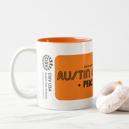 Tasse 2 Couleurs CISV Austin "Limites CISV d'Austin" (Avec donut)
