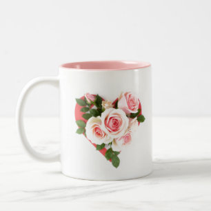 Tasse 2 Couleurs Citation d'amitié et Bouquet de Roses de coeur