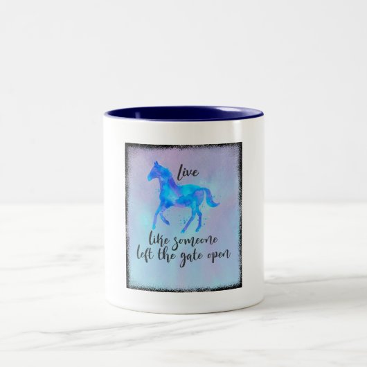 Tasse 2 Couleurs Citation inspirante avec un cheval en course libre (Centre)
