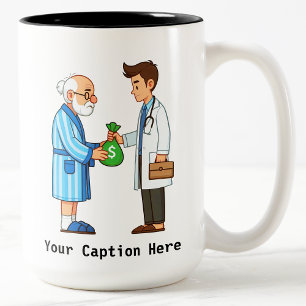 Tasse 2 Couleurs Citoyen âgé remboursant une dette médicale
