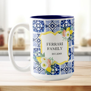 Tasse 2 Couleurs Citron Citrus Bleu Marine Italien Méditerranéen