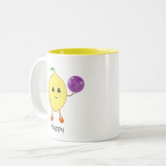 Tasse 2 Couleurs Citron et calligraphie joyeux (Devant gauche)