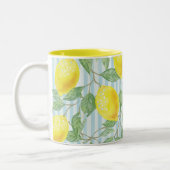 Tasse 2 Couleurs Citrons d'aquarelle et rayures bleues (Gauche)