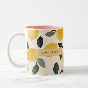 Tasse 2 Couleurs Citrons Vintages personnalisés avec Feuilles verts
