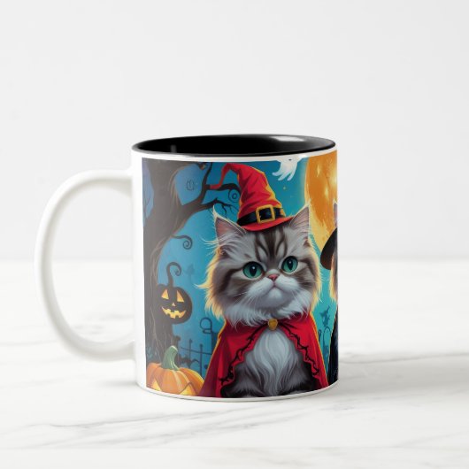 Tasse 2 Couleurs Citrouille de chats perses Halloween drôle (Gauche)