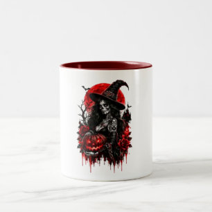 Tasse 2 Couleurs Citrouille de sorcière gothique Halloween Chat noi