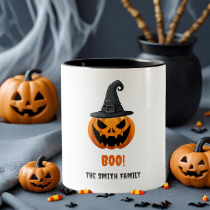 Tasse 2 Couleurs Citrouille d'Halloween "BOO !" - Nom personnalisé