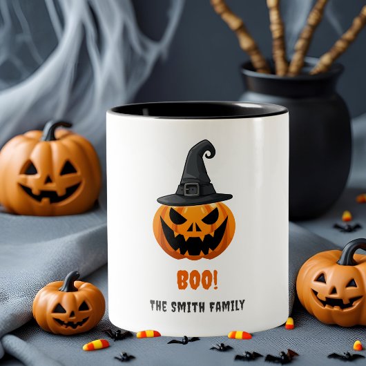 Tasse 2 Couleurs Citrouille d'Halloween "BOO !" - Nom personnalisé