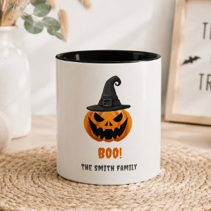 Tasse 2 Couleurs Citrouille d'Halloween “BOO!” – Nom personnalisé