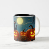 Tasse 2 Couleurs Citrouille patch de chat noir (Devant droit)