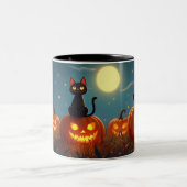 Tasse 2 Couleurs Citrouille patch de chat noir (Centre)