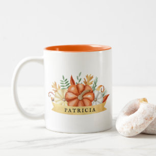 Tasse 2 Couleurs Citrouilles d'aquarelle personnalisés   Automne