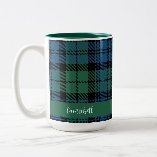 Tasse 2 Couleurs Clan Campbell Tartan personnalisé de script plaid (Gauche)