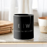 Tasse 2 Couleurs Classic Élégant Moderne Minimaliste Nom Monogramme<br><div class="desc">Élevez votre routine matinale avec notre Monogramme minimaliste moderne noir et blanc Nom de la tasse de café. Cette tasse élégante et élégante apporte une touche d'élégance contemporaine à votre rituel du café quotidien. Conçu dans un esprit de qualité, il présente un design minimaliste en noir et blanc classique, ce...</div>