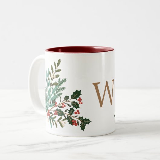 Tasse 2 Couleurs Classic Enchanter Élégant Monogramme de Noël (Devant gauche)
