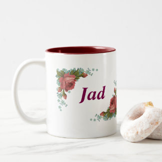Tasse 2 Couleurs Classic Floral Monogram Letter J & Jad Name Person