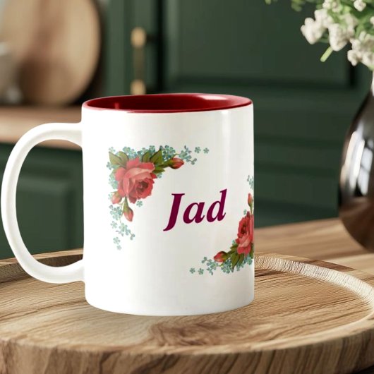 Tasse 2 Couleurs Classic Floral Monogram Letter J & Jad Name Person