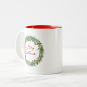 Tasse 2 Couleurs Classic Holly Wreath Nom de famille Noël (Devant gauche)