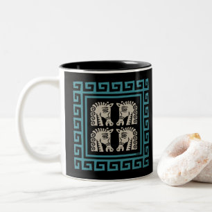 Tasse 2 Couleurs Clé grecque du milieu du siècle avec chevaux