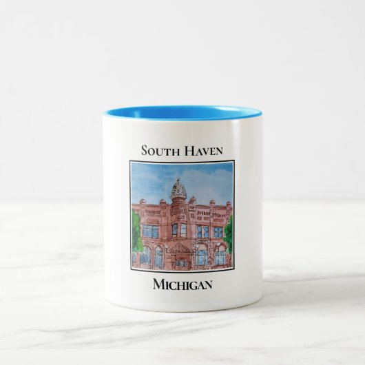 Tasse 2 Couleurs Clementine's Building, South Haven Michigan (Centre)