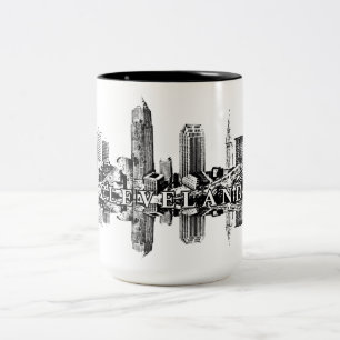 Tasse 2 Couleurs Cleveland, Ohio skyline en noir