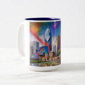 Tasse 2 Couleurs Cleveland Skyline Abstrait (Devant gauche)